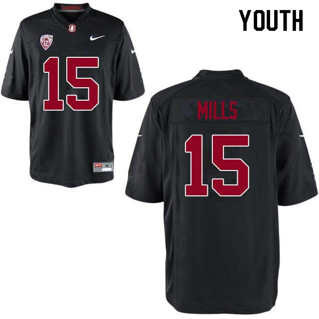 Youth Stanford Cardinal #15 David Mills College Football Jerseys Sale-Black - Click Image to Close